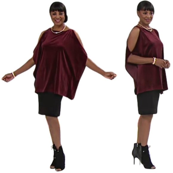 LYSSE Red Cabernet Velvet Caftan Cold Shoulder Blouse Top NWT Plus 1X/2X - Picture 6 of 6